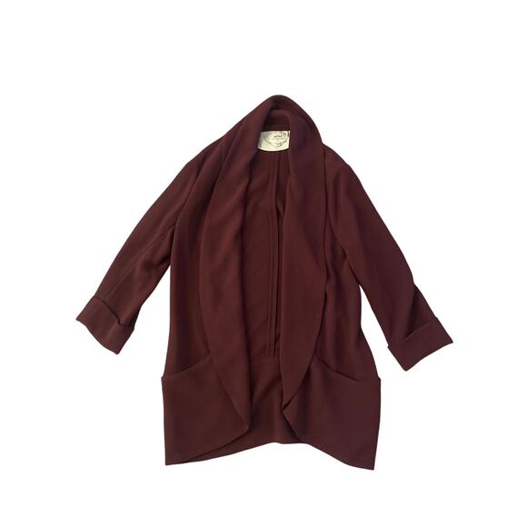 Women 6 Aritzia Wilfred Maroon Open Front Blazer Suit Jacket Long Work Japan - Picture 1 of 5